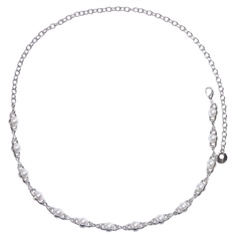 Perlasta kaiš s perlama i metalnim tijelom, unisex, širina 2 cm, jedna kopča za pojas, mogućnost prilagodbe