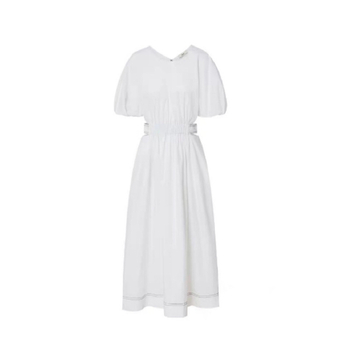 Rochie din bumbac cu mâneci bufante, detaliu decupat, guler rotund, lungime midi