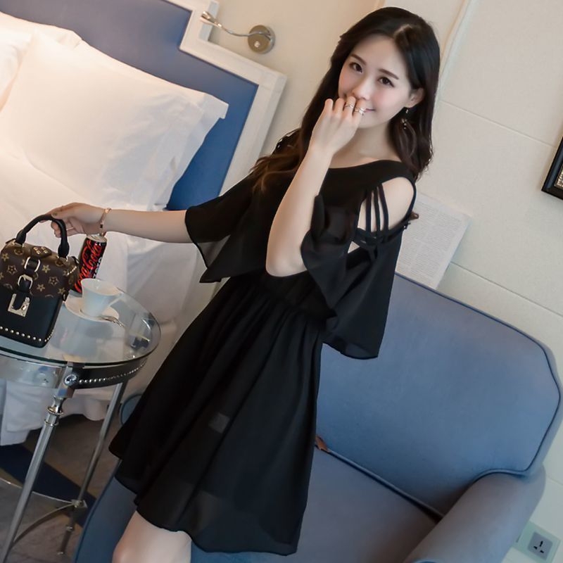Ljetna haljina od šifona za plus veličinu, A-linija, s otvorenim ramenima i lažnim dvodijelnim dizajnom, 2025