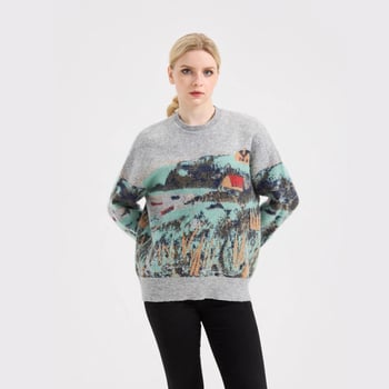 Džemper s color-block bojom od mohirа, okrugli izrez, kapuljača, dugi rukavi, otisak (Mohair pletenina; smjesa kemijskih vlakana; glavni materijal <30%)