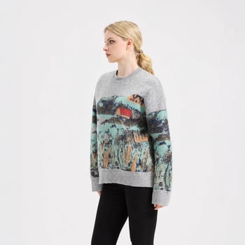 Džemper s color-block bojom od mohirа, okrugli izrez, kapuljača, dugi rukavi, otisak (Mohair pletenina; smjesa kemijskih vlakana; glavni materijal <30%)