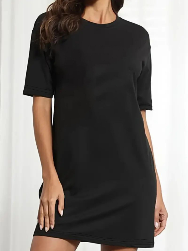 Milk Silk T-shirt haljina, okrugli izrez, kratki rukavi, visokim strukom, slobodan kroj