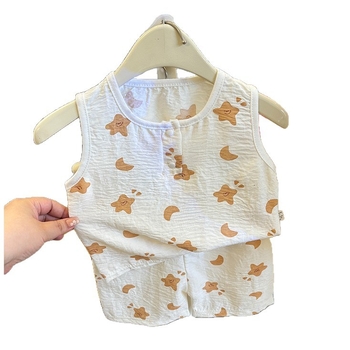Παιδικό σετ χωρίς μανίκια τοπ και σορτς, κορεατικό στυλ, καλοκαίρι, unisex, 100% πολυεστέρας