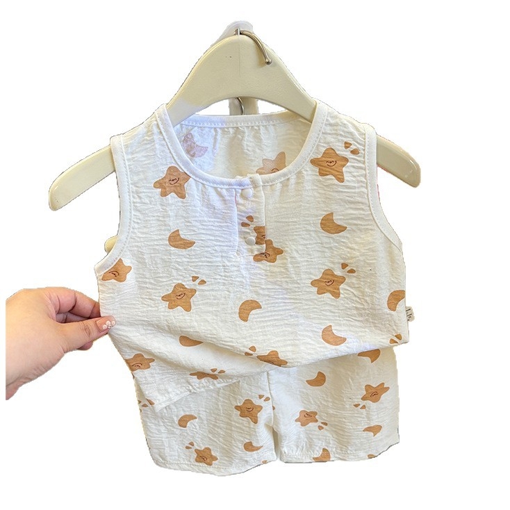 Παιδικό σετ χωρίς μανίκια τοπ και σορτς, κορεατικό στυλ, καλοκαίρι, unisex, 100% πολυεστέρας