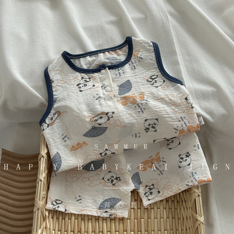 Παιδικό σετ χωρίς μανίκια τοπ και σορτς, κορεατικό στυλ, καλοκαίρι, unisex, 100% πολυεστέρας