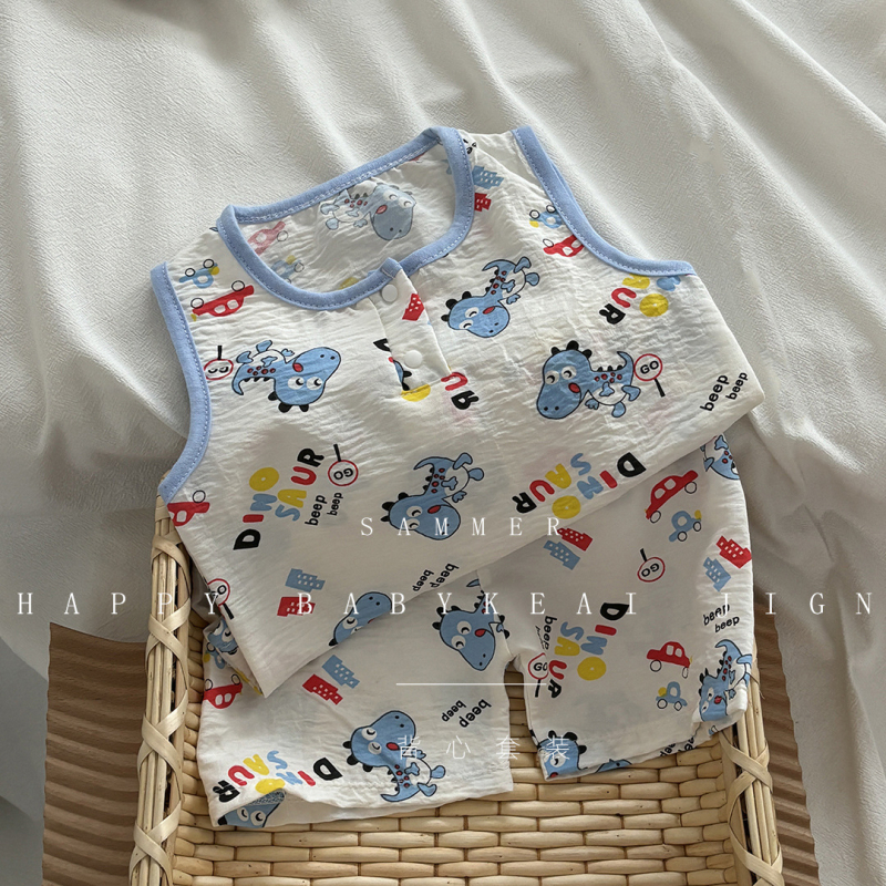 Παιδικό σετ χωρίς μανίκια τοπ και σορτς, κορεατικό στυλ, καλοκαίρι, unisex, 100% πολυεστέρας