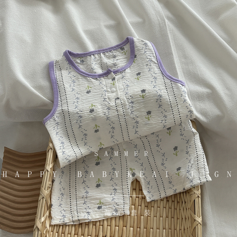 Παιδικό σετ χωρίς μανίκια τοπ και σορτς, κορεατικό στυλ, καλοκαίρι, unisex, 100% πολυεστέρας