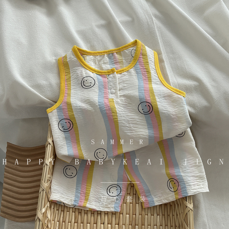 Παιδικό σετ χωρίς μανίκια τοπ και σορτς, κορεατικό στυλ, καλοκαίρι, unisex, 100% πολυεστέρας