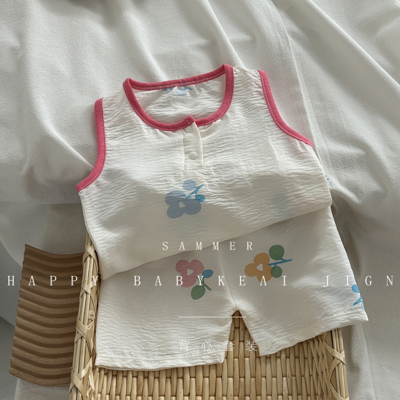 Παιδικό σετ χωρίς μανίκια τοπ και σορτς, κορεατικό στυλ, καλοκαίρι, unisex, 100% πολυεστέρας