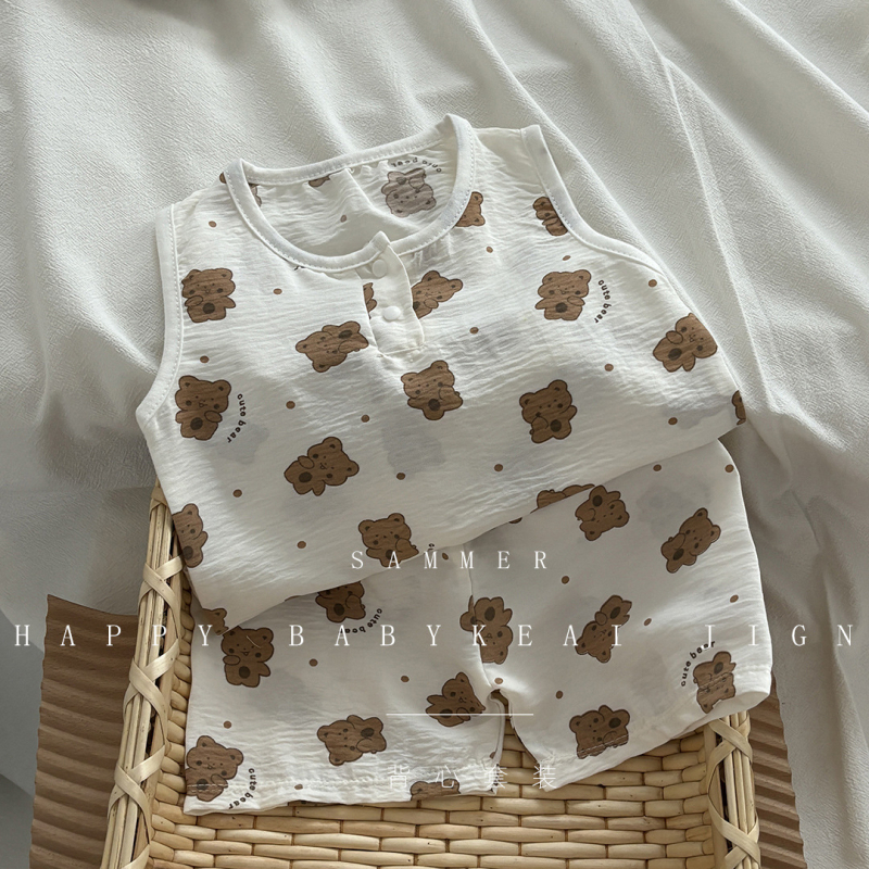 Παιδικό σετ χωρίς μανίκια τοπ και σορτς, κορεατικό στυλ, καλοκαίρι, unisex, 100% πολυεστέρας