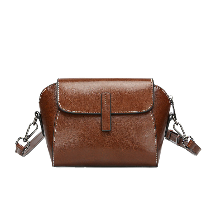 Ženska torbica od prave kože, crossbody, mali kvadratni oblik, završna obrada uljnog voska, zatvarač, poliester podstava