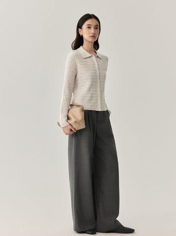 Vuneni kardigan s polo ovratnikom, dugi rukavi, jednobojna boja, 70-80% vuna