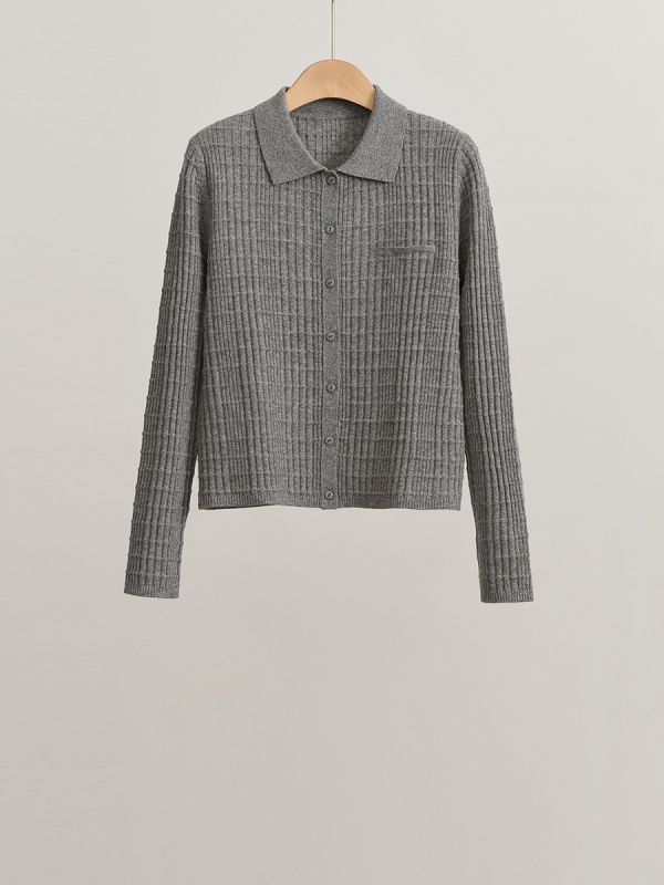 Vuneni kardigan s polo ovratnikom, dugi rukavi, jednobojna boja, 70-80% vuna