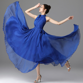 Φόρεμα μακρύ με halter λαιμό, Α-γραμμής σιλουέτα, χωρίς μανίκια, ελαστική μέση, πολυεστέρας