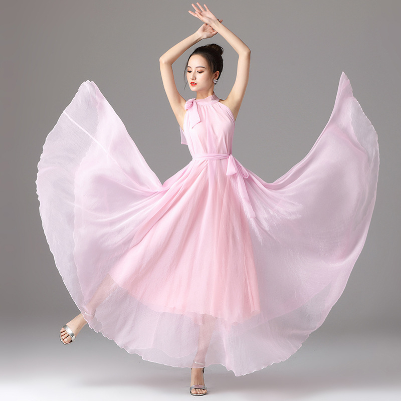 Φόρεμα μακρύ με halter λαιμό, Α-γραμμής σιλουέτα, χωρίς μανίκια, ελαστική μέση, πολυεστέρας