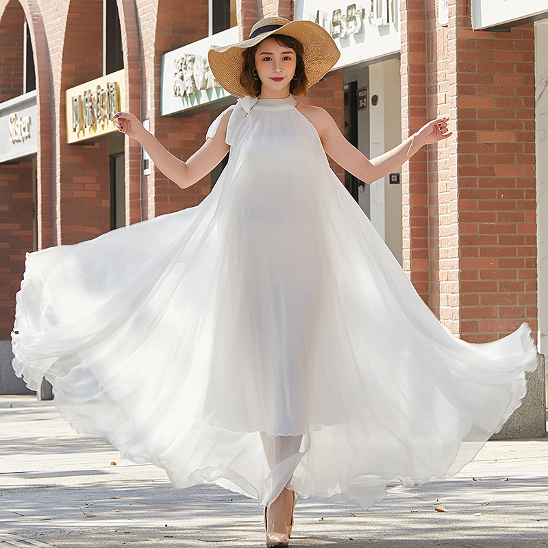 Φόρεμα μακρύ με halter λαιμό, Α-γραμμής σιλουέτα, χωρίς μανίκια, ελαστική μέση, πολυεστέρας