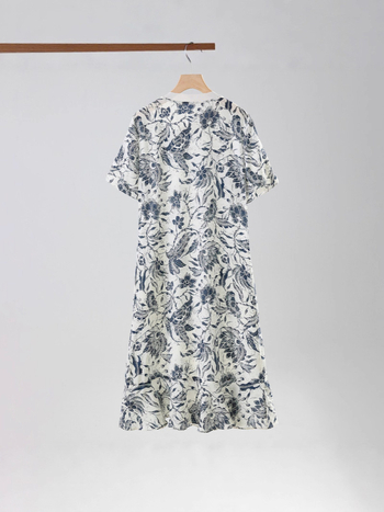 Női hosszú ruha Mulberry selyemből virágos mintával, A-vonalú szabás, kerek nyak, ujj nélküli