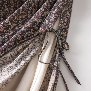 Mori Girl stílusú ruha virágmintás pamutból, hosszú ujjú, A-vonalú, középméretű