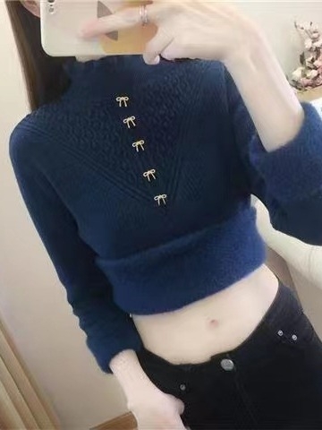 Ženski pulover od baršunastog pletera s visokim ovratnikom, opuštena silueta, srednje debljine, smjesa poliestera i akrila