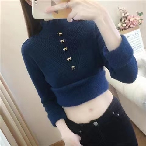 Ženski pulover od baršunastog pletera s visokim ovratnikom, opuštena silueta, srednje debljine, smjesa poliestera i akrila