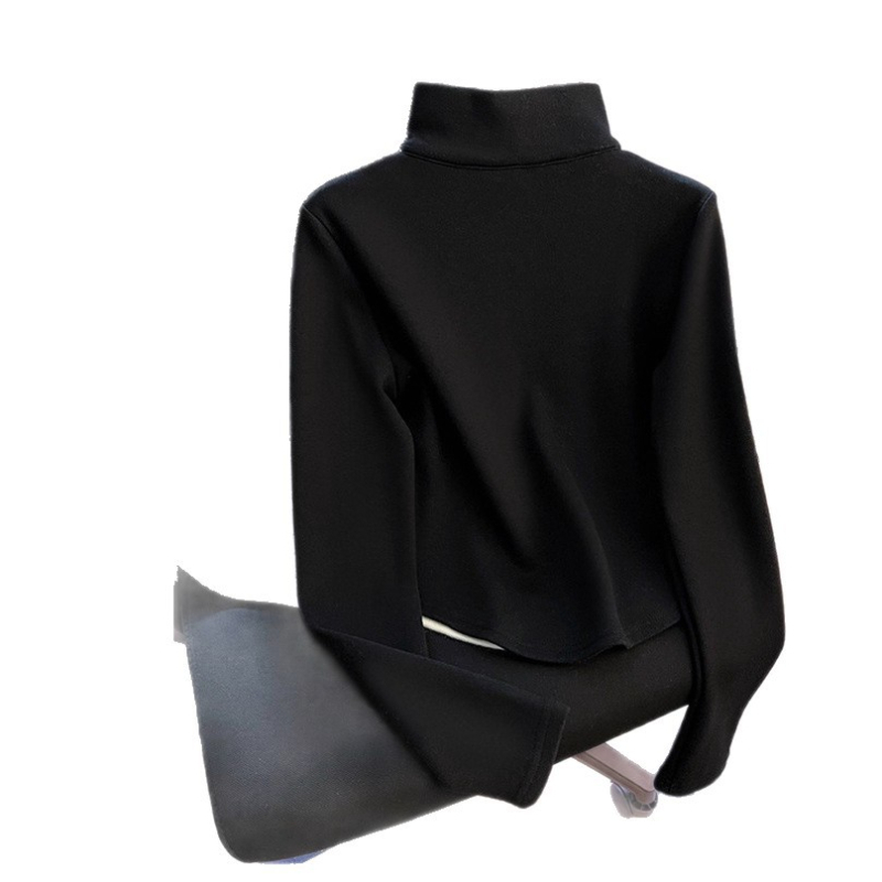 Ženski top od poliestera, slim fit, stojeći ovratnik, pola zip, dugi rukavi, lažni dvodijelni set, kratka duljina