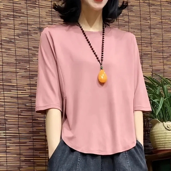 Plus veličine top s patchwork detaljima i nepravilnim rubom, 3/4 rukava, ljetni top