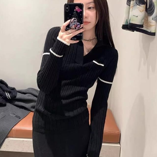 Džemper s polo ovratnikom, dugi rukavi, uski kroj, poliester materijal, japanski stil