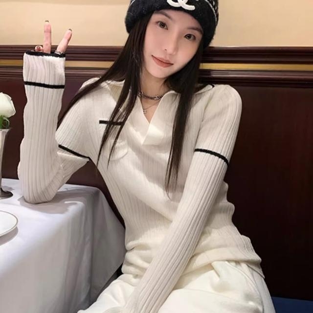 Džemper s polo ovratnikom, dugi rukavi, uski kroj, poliester materijal, japanski stil