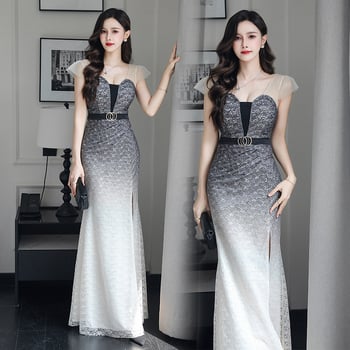 Női estélyi ruha, halfarok sziluett, csipke, hosszú, V-nyakú, magas derekú