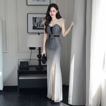 Női estélyi ruha, halfarok sziluett, csipke, hosszú, V-nyakú, magas derekú