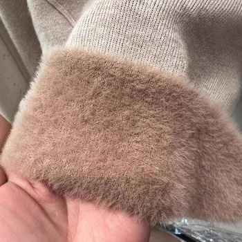 Pulover cu căptușeală de fleece, guler semi-înalt, mâneci lungi, material din viscose