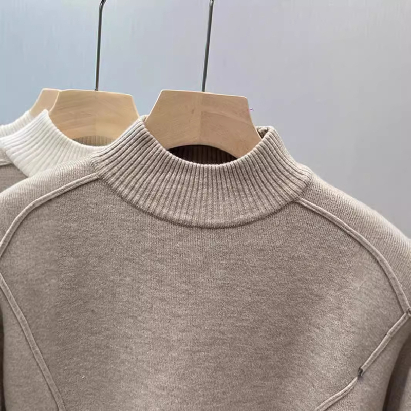 Pulover cu căptușeală de fleece, guler semi-înalt, mâneci lungi, material din viscose