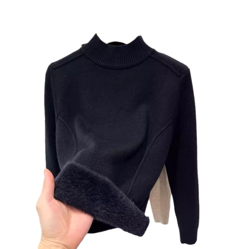 Pulover cu căptușeală de fleece, guler semi-înalt, mâneci lungi, material din viscose