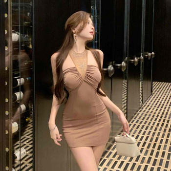 Női halterneck ruha — elasztikus poliészter, ujjnélküli, magas derekú, patchwork részletek