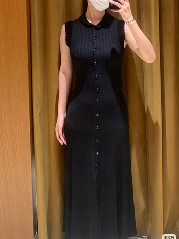 Kötött ruha V-nyakkal, A-vonalú hosszú ruhadarab, hosszú ujjú, magas derék (Ice Silk anyag, poliészter/nylon)