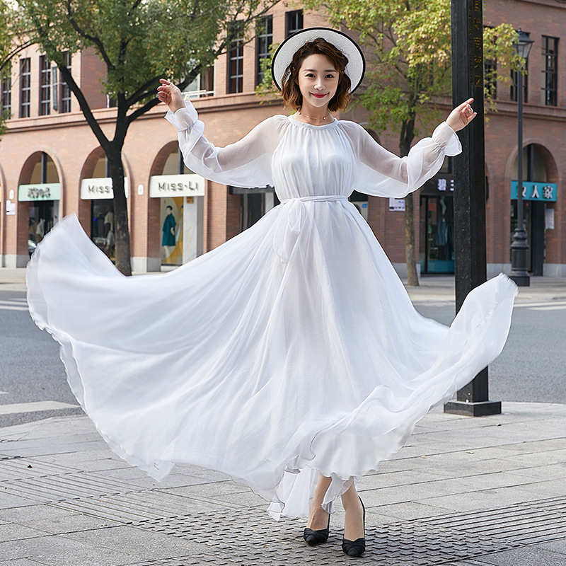 Plus-size dugačka plažna haljina s remenom - uska silueta, eterični stil
