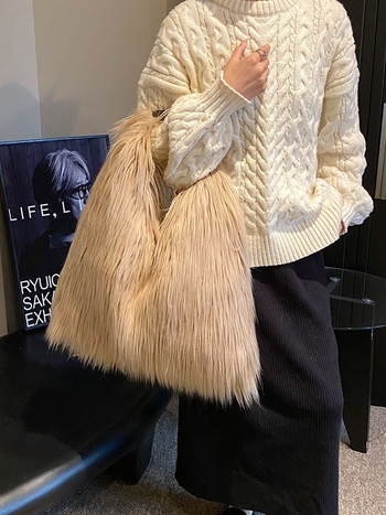 Geantă tote din pluș, formă de dumpling, închidere magnetică, căptușeală din piele sintetică, buzunar intern pentru telefon, fără curea, pentru utilizare zilnică, lansare iarna 2023