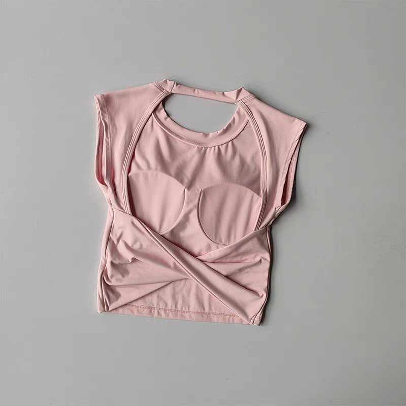 Sieviešu jogas tops bez piedurknēm ar atvērtu muguru un fiksētu krūšu atbalstu - ātri žūstošs materiāls, 75% neilons, 25% spandex; šaurs griezums; vidukļa garums