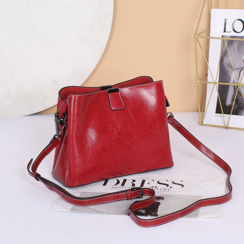 Geantă crossbody din piele naturală pentru femei, piele cu luciu cerat uleios, capacitate mare, formă pătrată orizontală, închidere cu fermoar