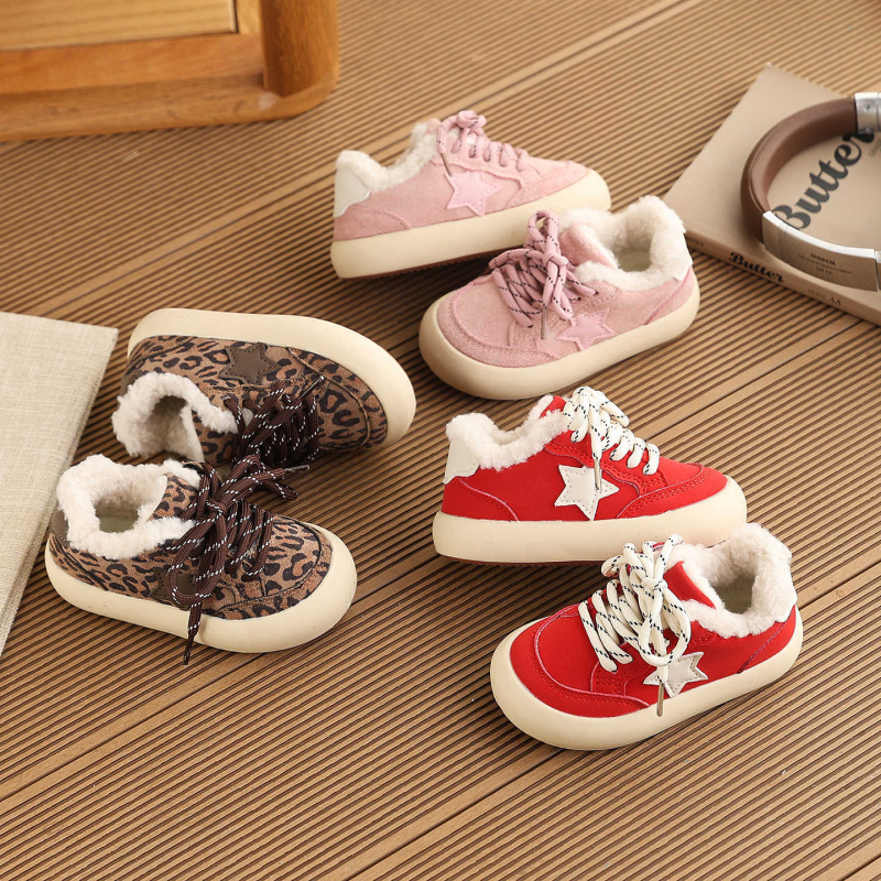 Dječje tenisice s Velcro kopčanjem i debelim đonom, gornji dio od umjetne kože, protuklizne, održavaju toplinu, otporne na habanje, za uzrast 4–12, jesen–zima