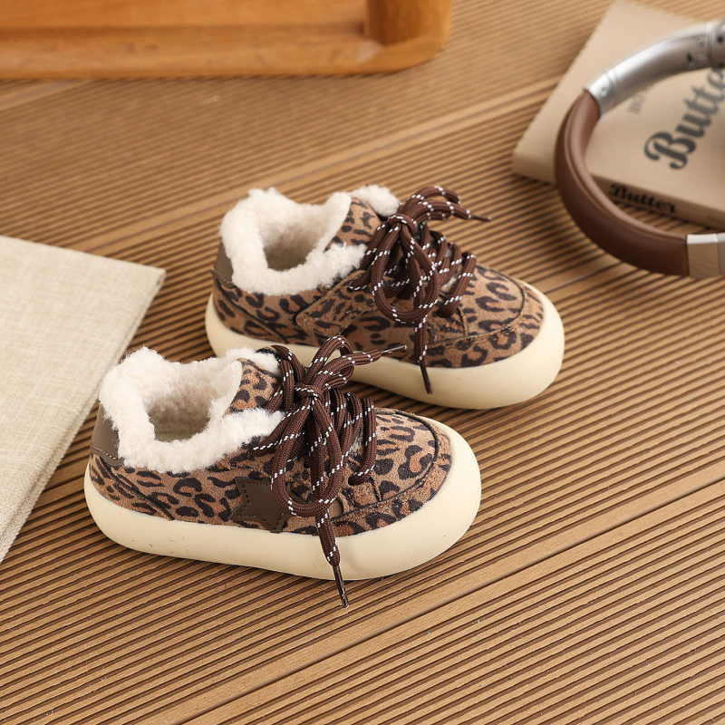 Dječje tenisice s Velcro kopčanjem i debelim đonom, gornji dio od umjetne kože, protuklizne, održavaju toplinu, otporne na habanje, za uzrast 4–12, jesen–zima