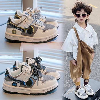 Dječje tenisice s debelim potplatom i Velcro zatvaračem, unisex, prugasti uzorak, PU gornji dio i gumeni potplat, Korejska verzija, niski vrh, za zimu, zimu, proljeće i jesen