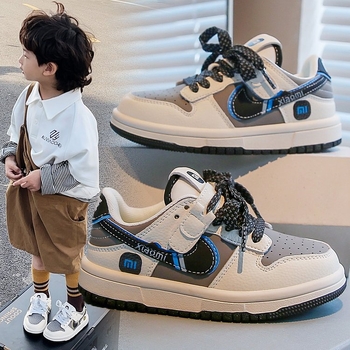 Dječje tenisice s debelim potplatom i Velcro zatvaračem, unisex, prugasti uzorak, PU gornji dio i gumeni potplat, Korejska verzija, niski vrh, za zimu, zimu, proljeće i jesen