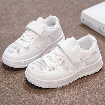 Gyerekeknek fehér sportcipő Velcro zárással, PU felsőrész, PU talpbetét, műanyag talp, alacsony boka magasság
