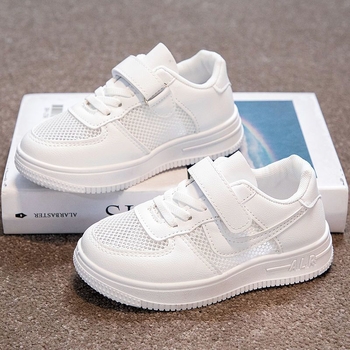 Gyerekeknek fehér sportcipő Velcro zárással, PU felsőrész, PU talpbetét, műanyag talp, alacsony boka magasság