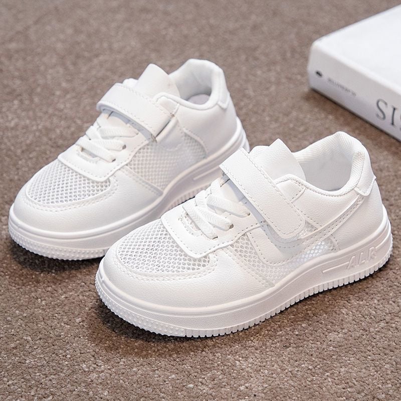 Gyerekeknek fehér sportcipő Velcro zárással, PU felsőrész, PU talpbetét, műanyag talp, alacsony boka magasság