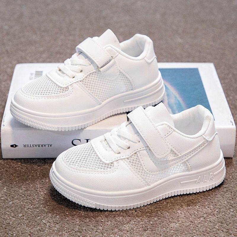 Gyerekeknek fehér sportcipő Velcro zárással, PU felsőrész, PU talpbetét, műanyag talp, alacsony boka magasság