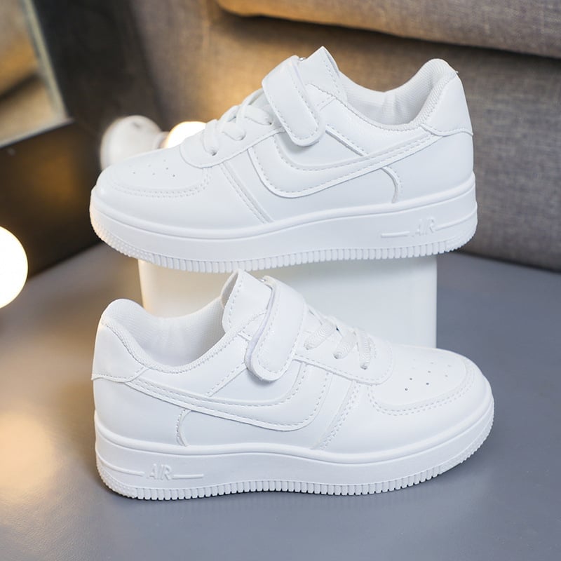 Gyerekeknek fehér sportcipő Velcro zárással, PU felsőrész, PU talpbetét, műanyag talp, alacsony boka magasság