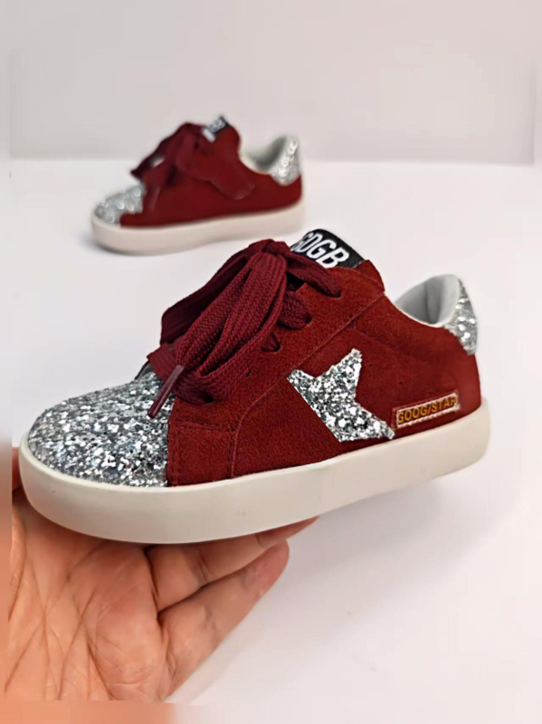 Adidași pentru copii, talpă subțire, model stea, exterior din blană, talpă din cauciuc, căptușeală PU