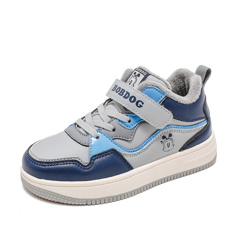 Pantofi sport pentru băieți din piele microfibră impermeabilă, închidere cu Velcro, talpă groasă, căptușite calde, model dungat